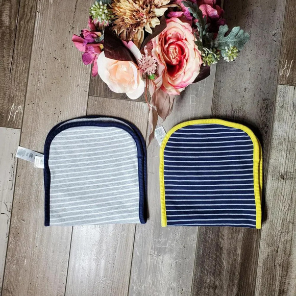 Carter's One Size Baby Burp Cloth Bundle Blue Gray Yellow Striped EUC - Picture 2 of 11